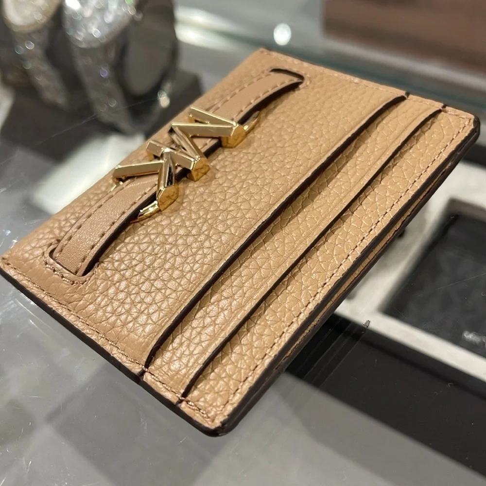 MICHAEL KORS Reed Large Pebbled Leather Card Holder Case Camel  NWT